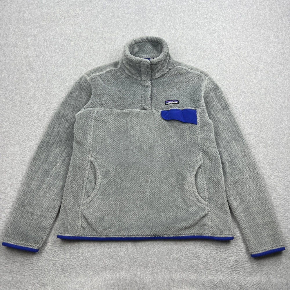 Patagonia Re-Tool‎ Snap-T Pullover Womens Large Gray/Blue Fleece Mock Neck 25442